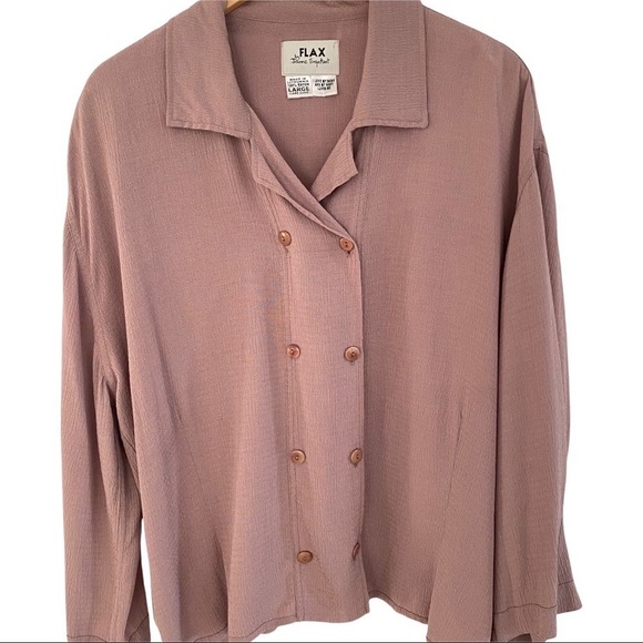 FLAX Vintage Tan Gemini Gem Double Breasted Textured Button-Down Top Size Large - Picture 1 of 10